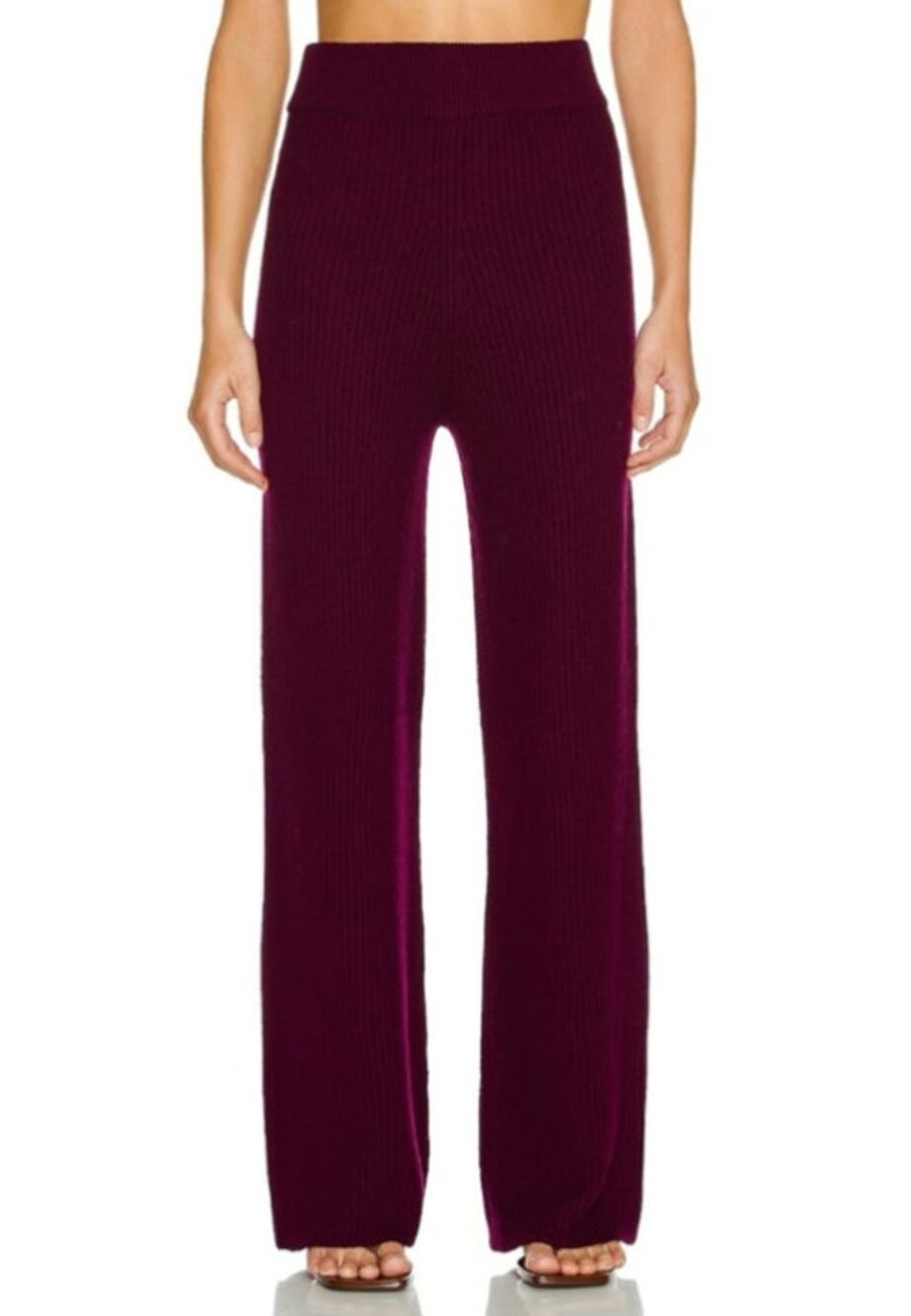 The Sei Ribbed Knit Pants Wide Leg Wool Cashmere Blend Plum Burgundy Small